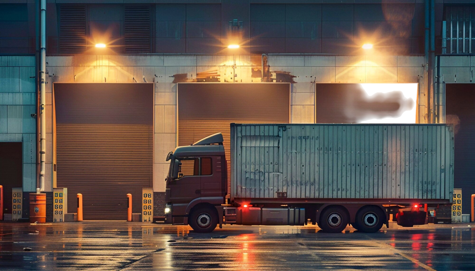 Truk Logistik Parkir di Malam Hari