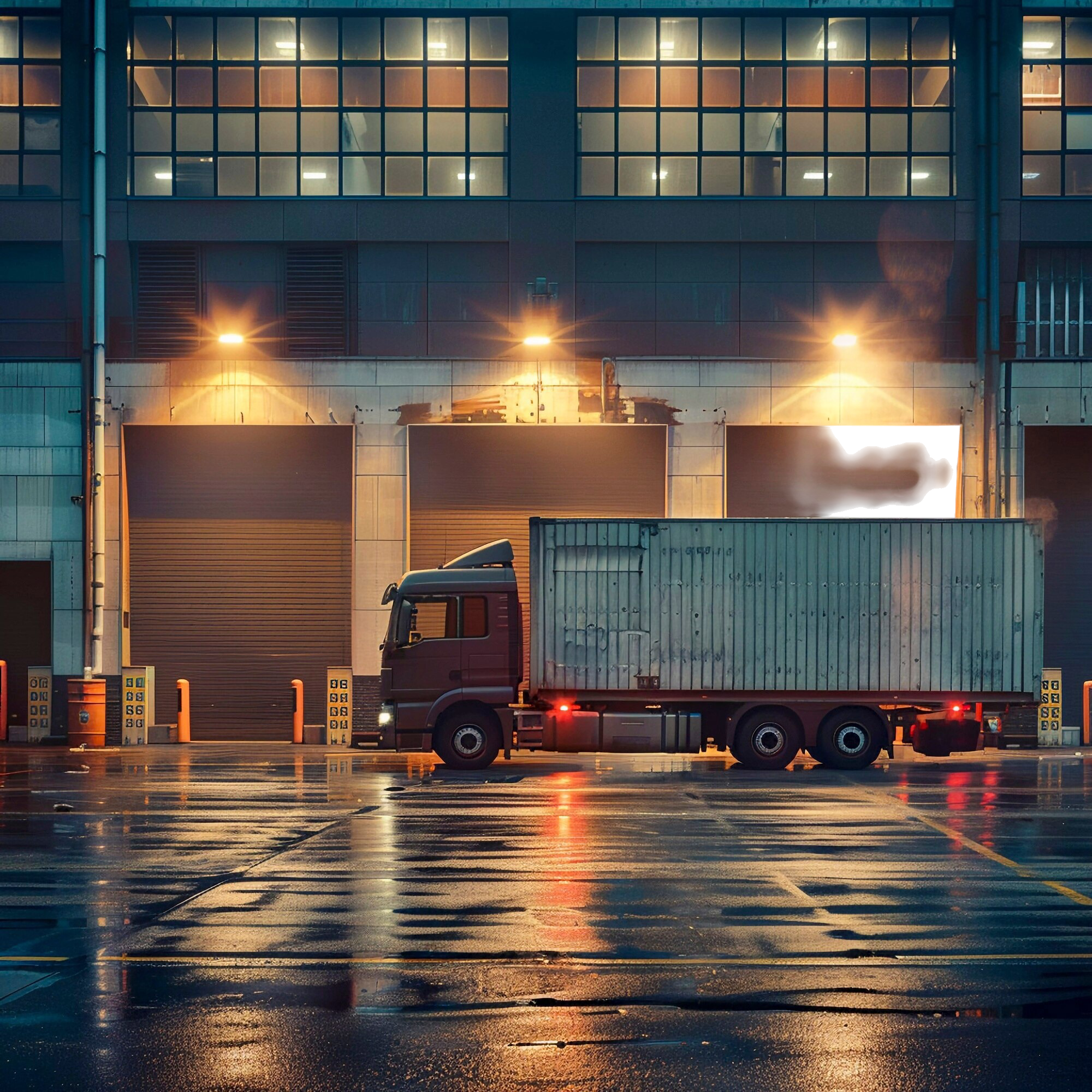 Truk Logistik Parkir di Malam Hari